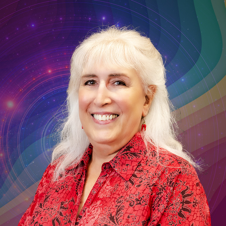 Lilly Roddy with an Abstract astrology space stars futuristic new age background